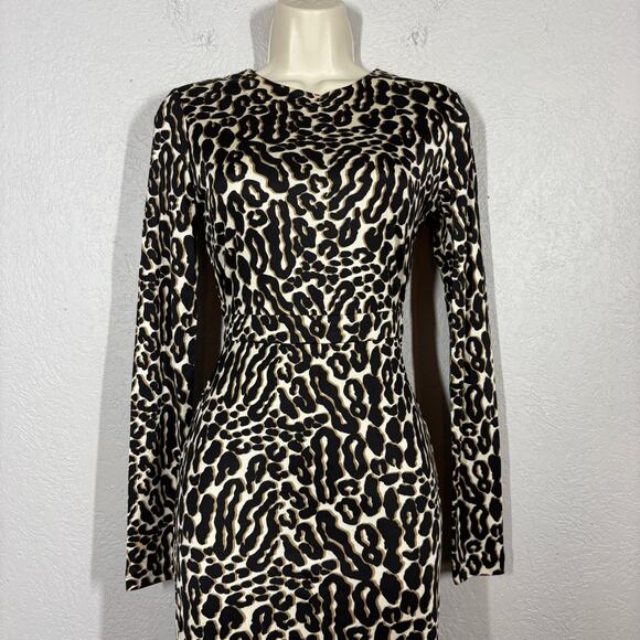 Tory Burch Cheetah Print Bodycon Dress Animal Party Date Event Black Tan - XS - Picture 5 of 9